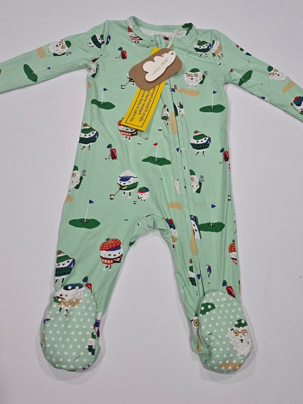 Angel Dear Mint Green Golf Character Footed Pajamas - Picture 2 of 10